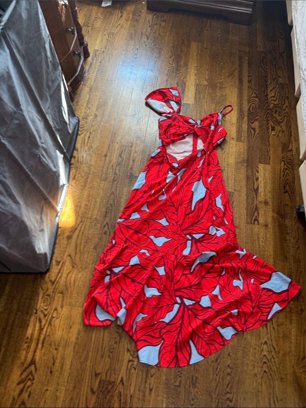 Red Floral Cutout Maxi Dress